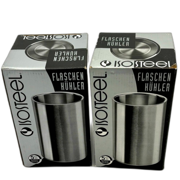 Set of 2 Isosteel Stainless Steel Wine Bottle Coolers-NWOT - Picture 1 of 14